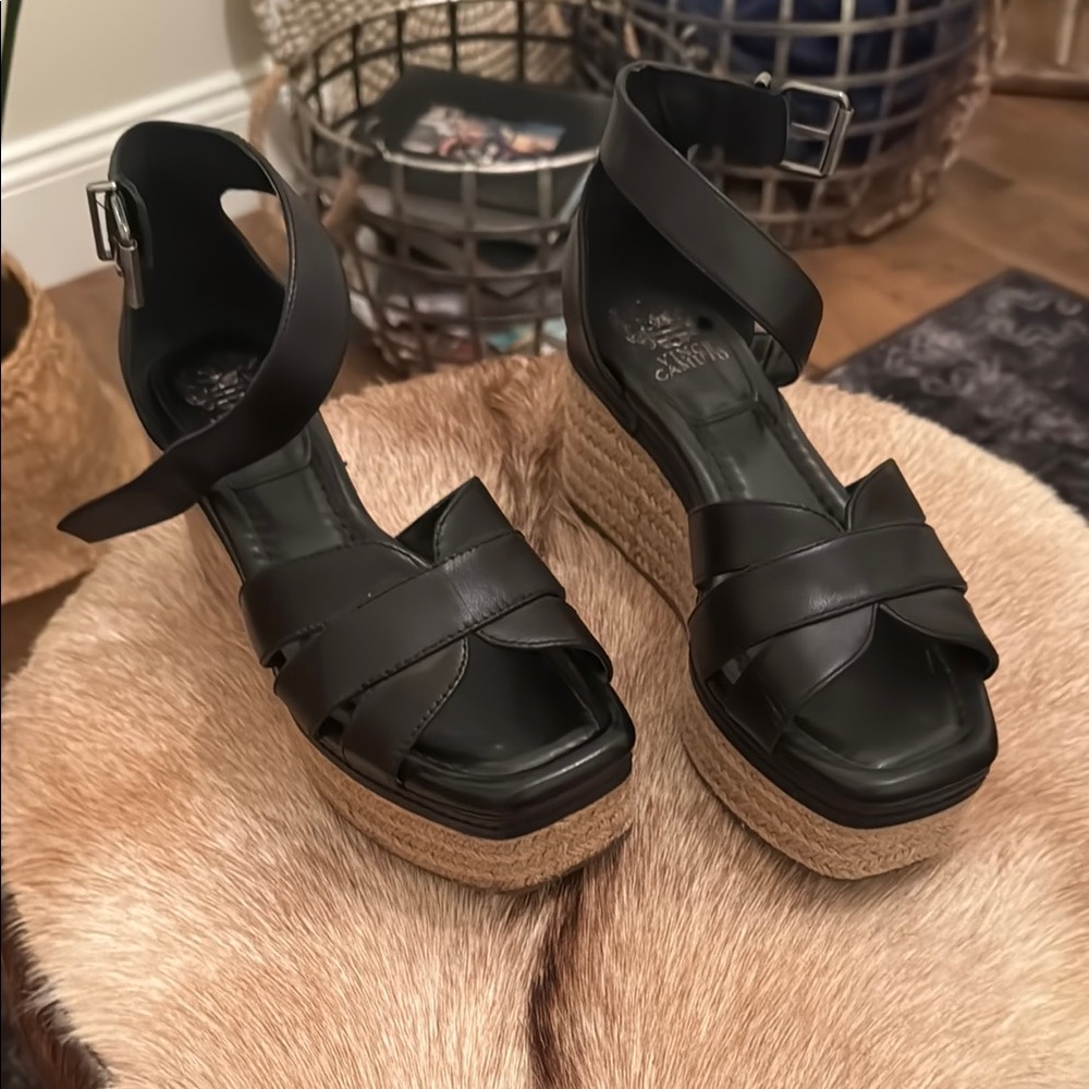 Black Espadrille Wedge Sandals